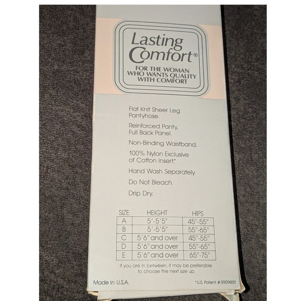 Lasting Comfort Daysheer Pantyhose Beige Size E Reinforced Toe Vintage Made USA
